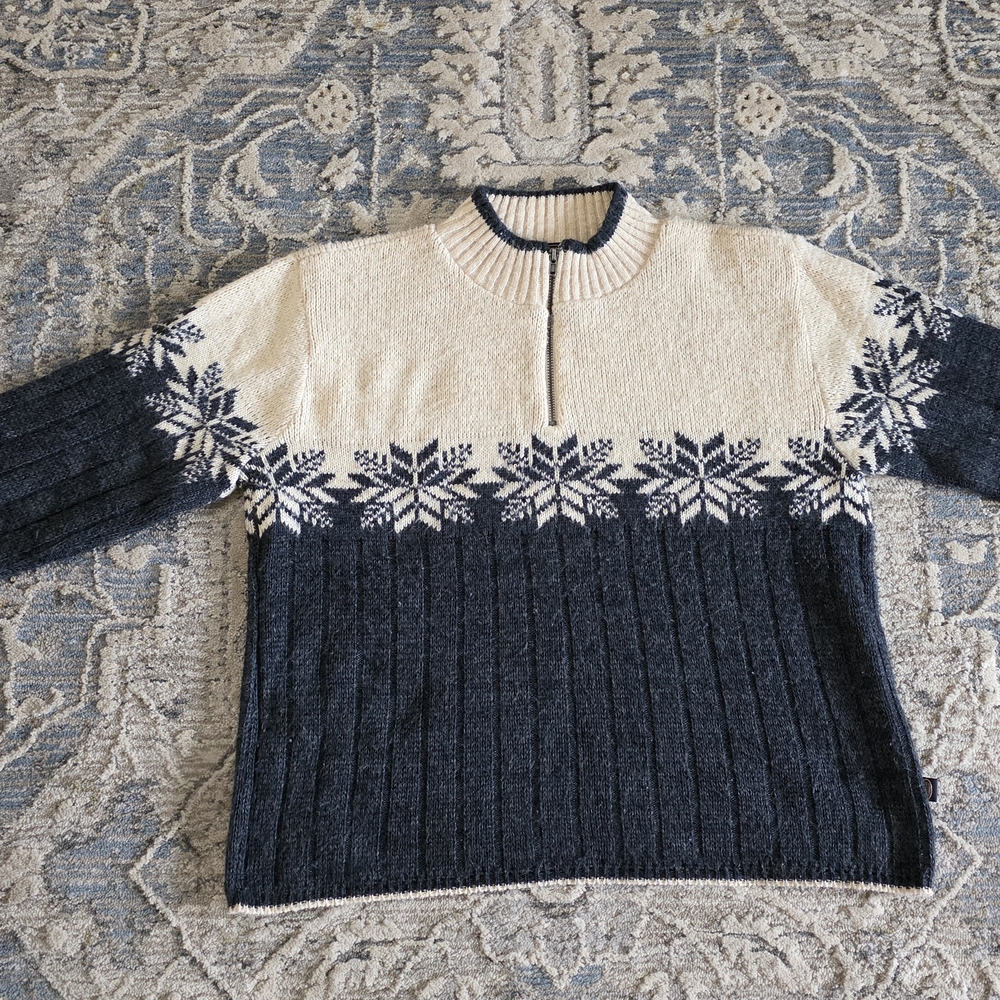 Men's Navy and Cream Sweater with Snowflake Design